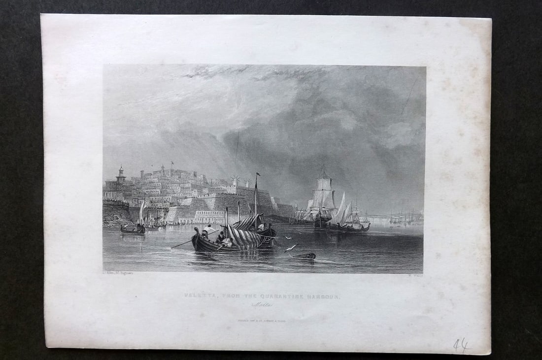 Wright, George 1840 Print. Malta - Valetta from the Quarantine Harbour (1 of 1)
