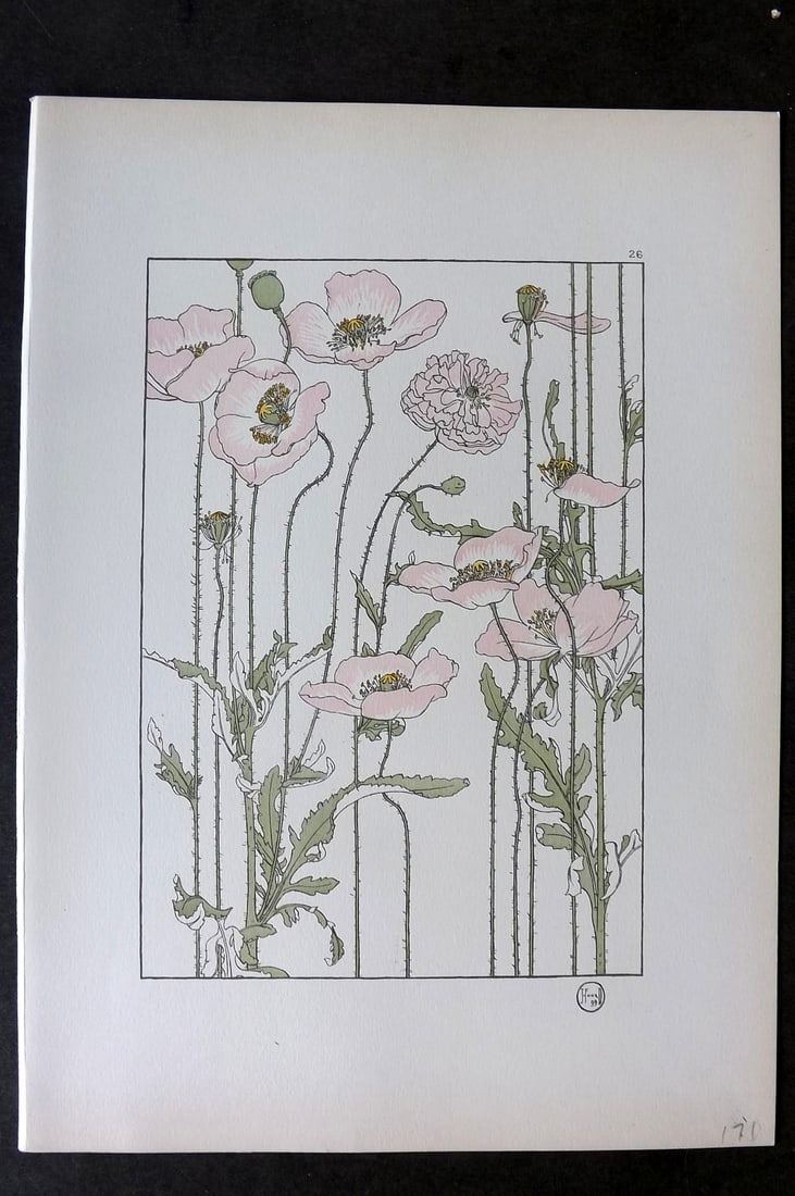 Foord, Jeannie 1901 Folio Art Nouveau Pochoir. Pink Poppy 26 (1 of 1)