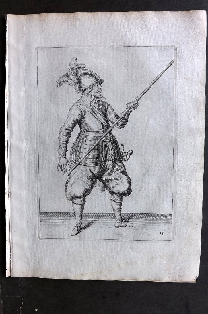 Gheyn, Jacob de 1608 Folio Military Print. Pikeman 13 (1 of 1)