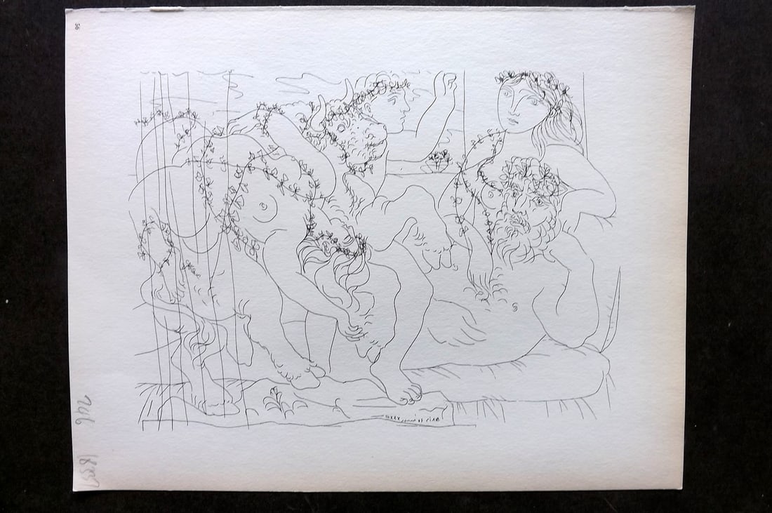 Picasso Vollard 1956 Print. Sculptor and Model with Sculpture of a Bull 56: Vintage Photogravure Published 1956, London for "Picasso's Vollard Suite" First English Edition of 100 Etchings created by Picasso between 1930-37. Printed on Good Quality Paper in Germany. Paper Size