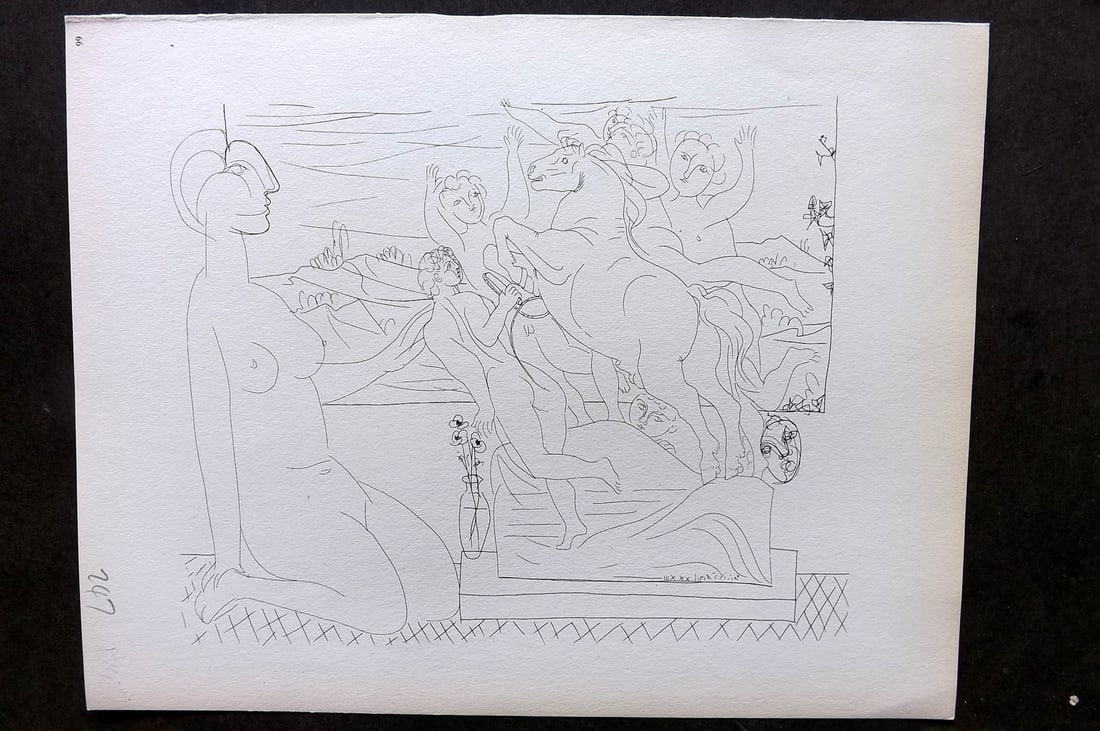 Picasso Vollard Suite 1956 Print. Model Kneeling by a Window 66: Vintage Photogravure Published 1956, London for "Picasso's Vollard Suite" First English Edition of 100 Etchings created by Picasso between 1930-37. Printed on Good Quality Paper in Germany. Paper Size