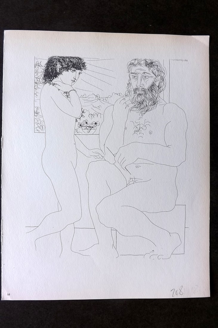 Picasso Vollard Suite 1956 Print. Sculptor and Model by a Window 68: Vintage Photogravure Published 1956, London for "Picasso's Vollard Suite" First English Edition of 100 Etchings created by Picasso between 1930-37. Printed on Good Quality Paper in Germany. Paper Size