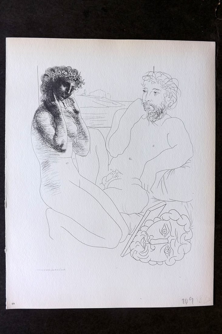 Picasso Vollard Suite 1956 Print. Sculptor and Model by a Window 69: Vintage Photogravure Published 1956, London for "Picasso's Vollard Suite" First English Edition of 100 Etchings created by Picasso between 1930-37. Printed on Good Quality Paper in Germany. Paper Size