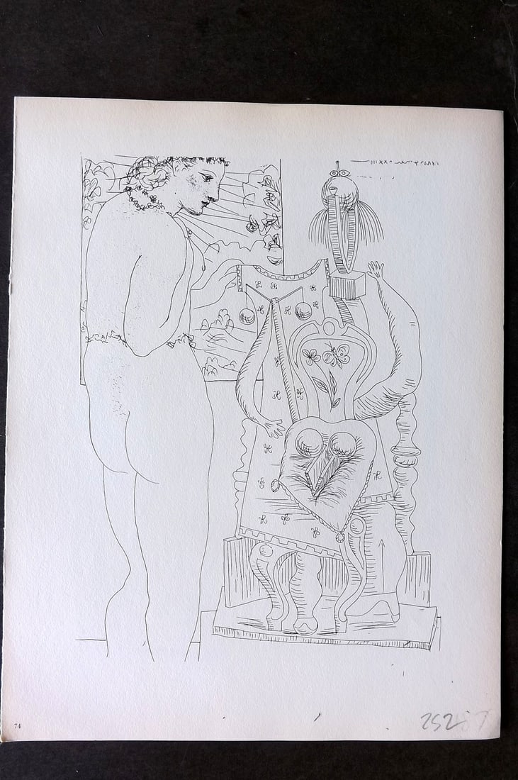 Picasso Vollard Suite 1956 Print. Model and Surrealist Sculpture 74: Vintage Photogravure Published 1956, London for "Picasso's Vollard Suite" First English Edition of 100 Etchings created by Picasso between 1930-37. Printed on Good Quality Paper in Germany. Paper Size