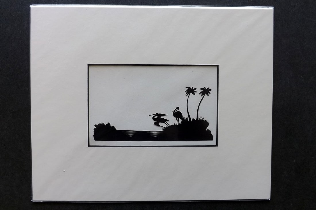Victorian Scissor Craft C1880 Silhouette of Birds & Palm Trees (1 of 1)