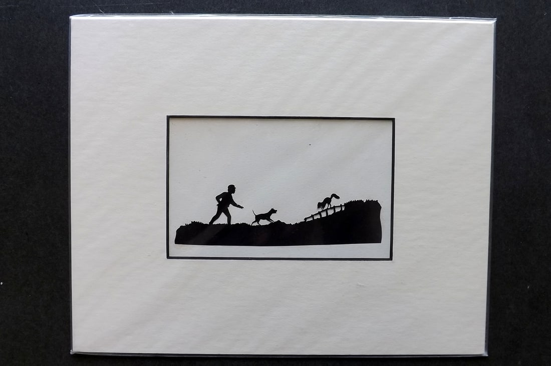 Victorian Scissor Craft C1880 Silhouette of Man, Dog & Fox (1 of 1)