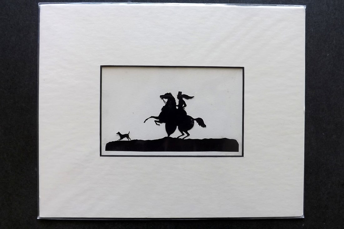 Victorian Scissor Craft C1880 Silhouette of a Man on Horseback and Dog (1 of 1)