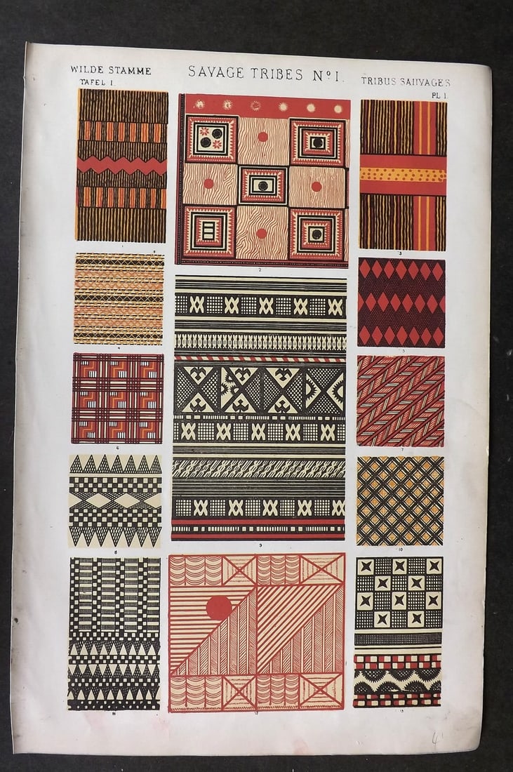Jones, Owen 1868 Design Print. Savage Tribes No. 1 (1 of 1)