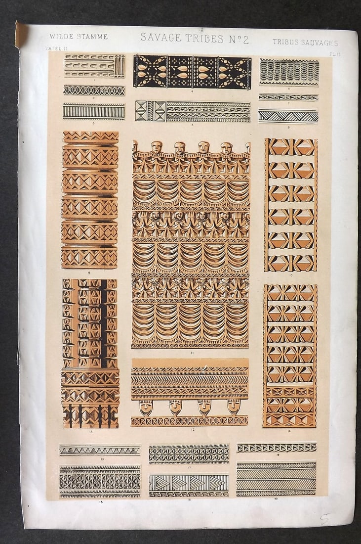 Jones, Owen 1868 Design Print. Savage Tribes No. 2 (1 of 1)