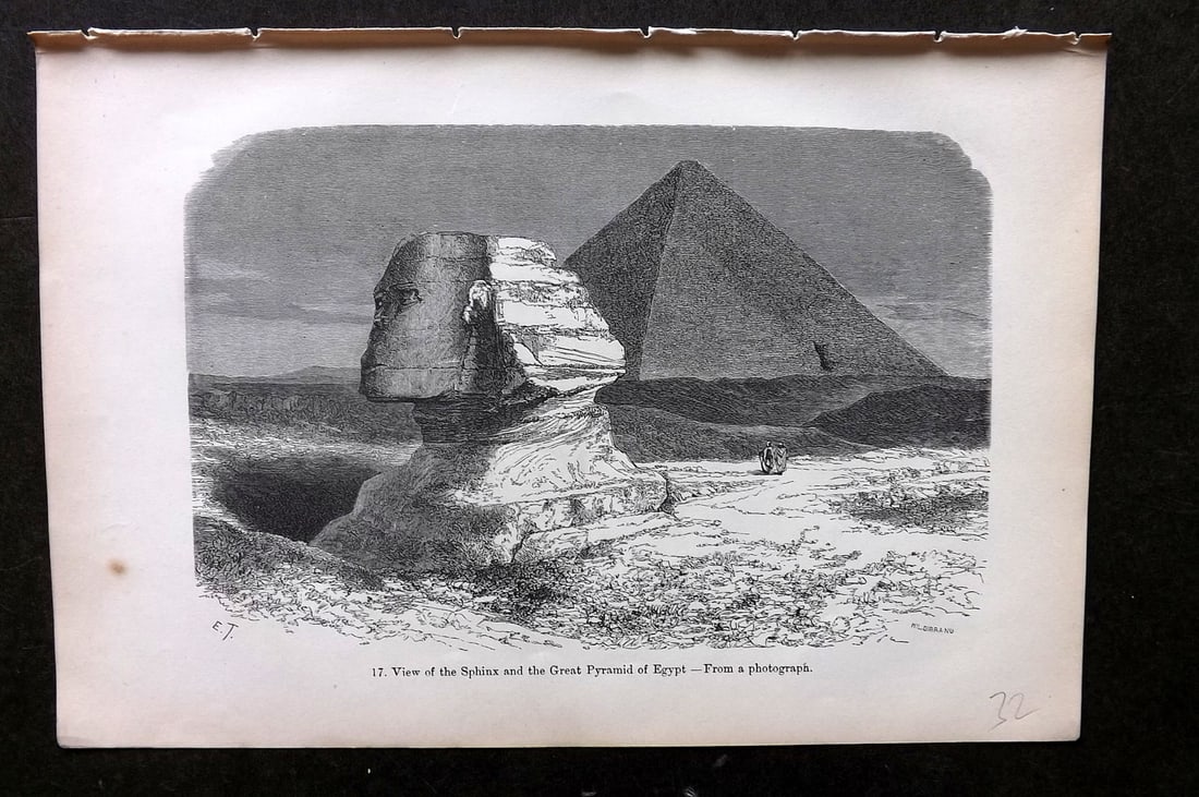 Pouchet, F. A. C1890 Print. Sphinx & Great Pyramid, Egypt: Wood Engraving (Reverse side blank) Published C1890, London for "The Universe: Or, The Infinitely Great and The Infinitely Little" by F. A. Pouchet. Paper Size: 9 x 6 inch (23 x 15cm) Tiny margin tone