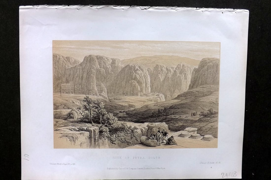 Roberts, David 1887 Holy Land Print. Site of Petra South, Jordan: Lithograph Published 1887 by Cassell, Petter & Galpin, London for "The Holy Land" by David Roberts, Louis Haghe, and George Croly. The third edition of Roberts's Holy Land Views. Paper Size: 12.5 x 9.