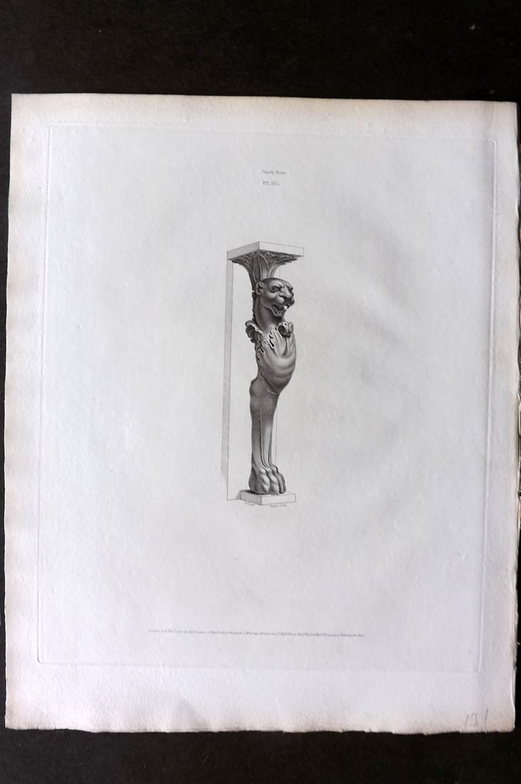 BM Marbles 1818 Folio Statue Sculpture Print. Supports of an Ancient Tripod Table 03: Folio Copper Plate Published 1812-61, London for "A Description of the Collection of Ancient Marbles in the British Museum" by the British Museum, Department of Greek and Roman Antiquities. Paper Size