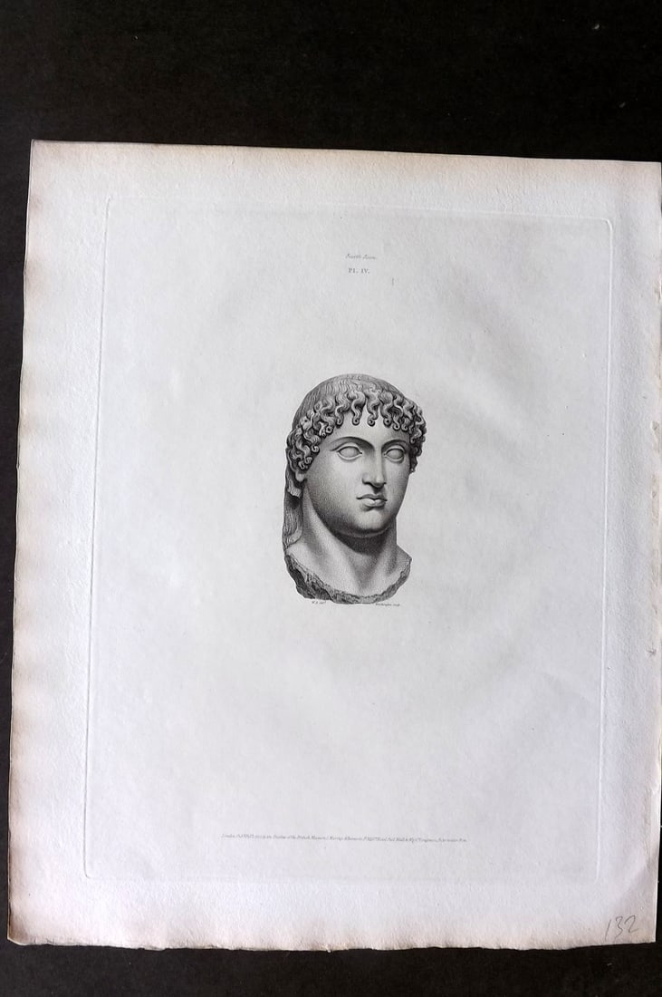 BM Marbles 1818 Folio Statue Sculpture Print. Head of Apollo 04: Folio Copper Plate Published 1812-61, London for "A Description of the Collection of Ancient Marbles in the British Museum" by the British Museum, Department of Greek and Roman Antiquities. Paper Size