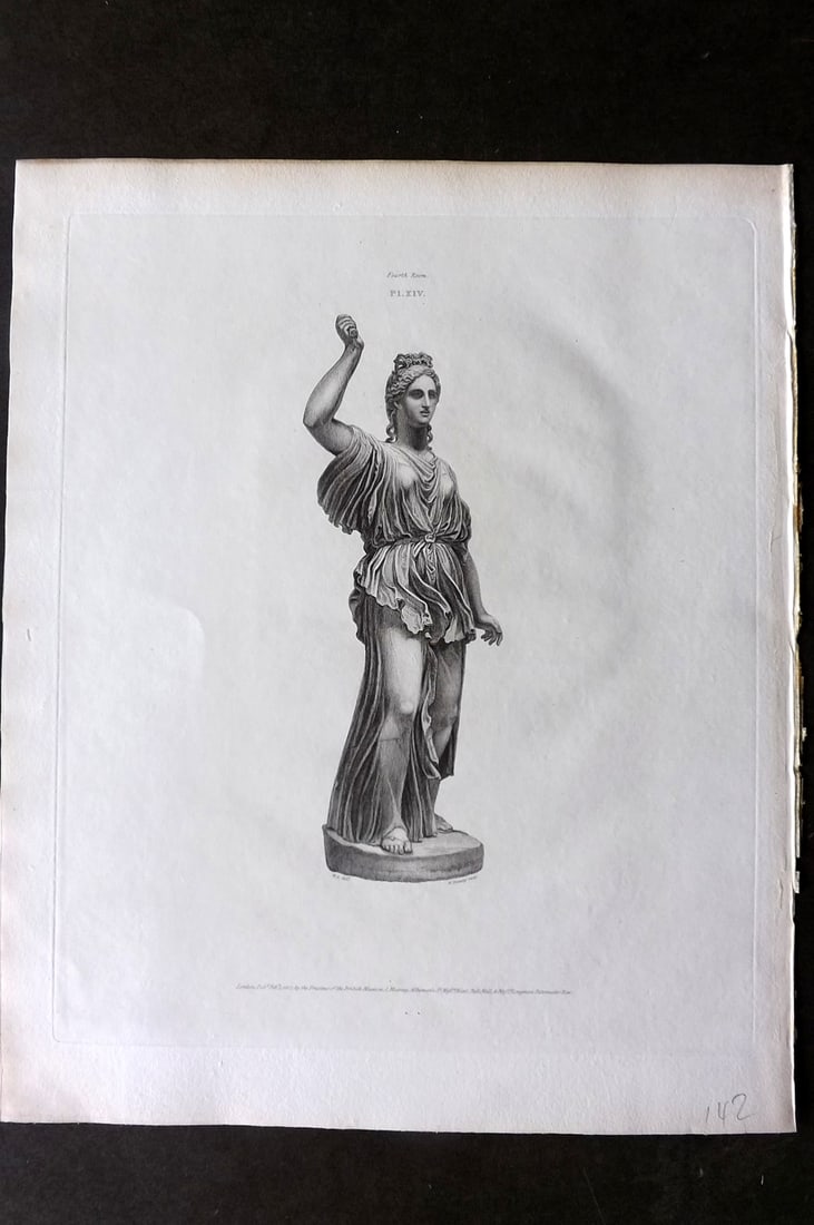 BM Marbles 1818 Folio Statue Sculpture Print. Statue of Diana 14: Folio Copper Plate Published 1812-61, London for "A Description of the Collection of Ancient Marbles in the British Museum" by the British Museum, Department of Greek and Roman Antiquities. Paper Size