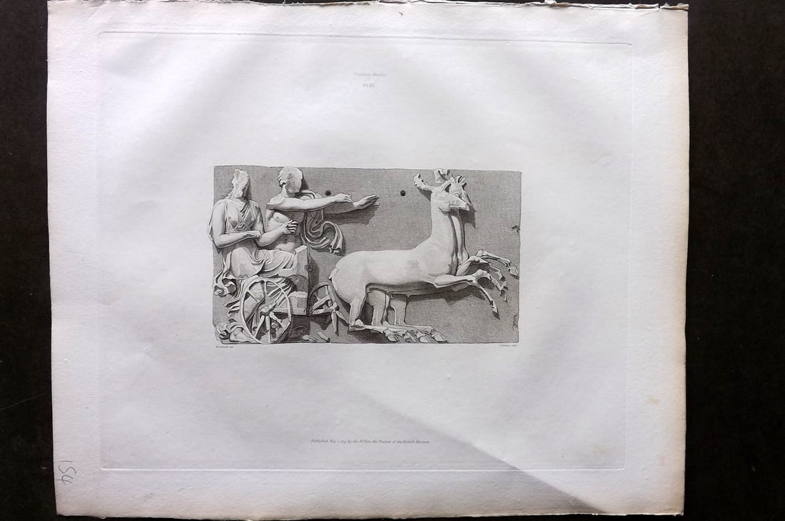 BM Marbles 1819 Folio Greek Bas Relief Print. Combat between the Centaurs and Lapithae 11: Folio Copper Plate Published 1812-61, London for "A Description of the Collection of Ancient Marbles in the British Museum" by the British Museum, Department of Greek and Roman Antiquities. Paper Size