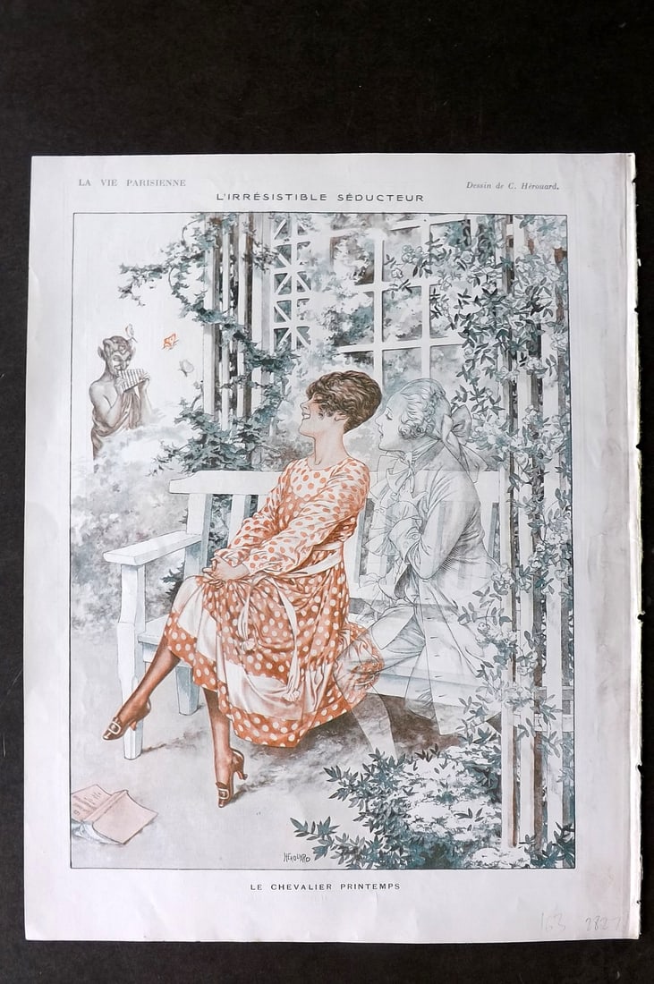 La Vie Parisienne 1917 Art Deco Print. L'Irresistible Seducteur by Herourd: Lithographs Published 1917, Paris for "La Vie Parisienne" Illustrated by Lissac, Barbier, Vallet, Valee, Prejelan, Herouard, Fournier, Kuhn-Regnier, Georges Leoonnec and others. Verso text, but none s