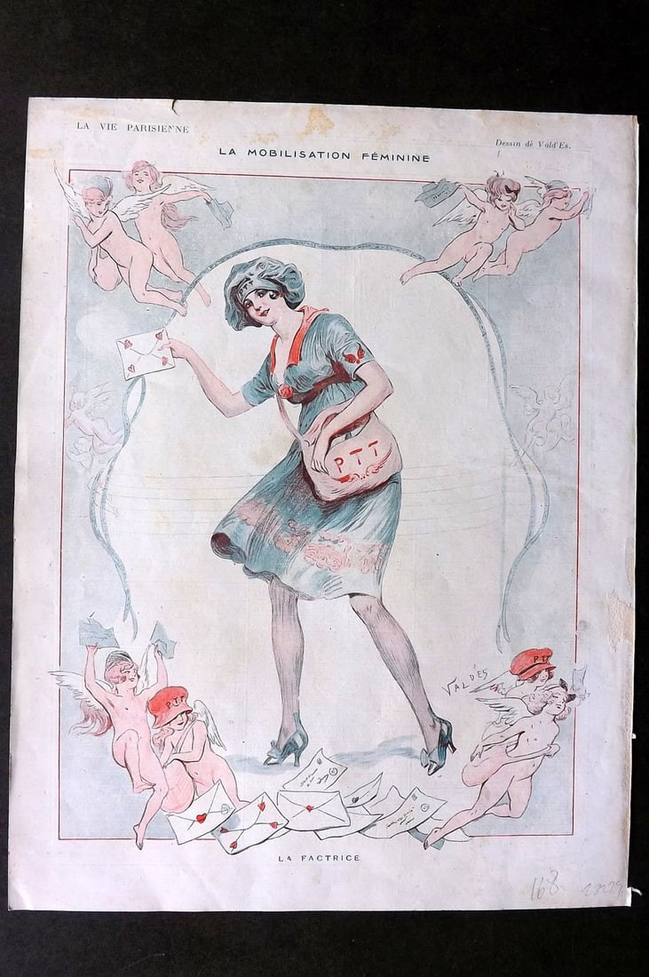 La Vie Parisienne 1917 Art Deco Print La Mobilisation Feminine by Vald'Es: Lithographs Published 1917, Paris for "La Vie Parisienne" Illustrated by Lissac, Barbier, Vallet, Valee, Prejelan, Herouard, Fournier, Kuhn-Regnier, Georges Leoonnec and others. Verso text, but none s