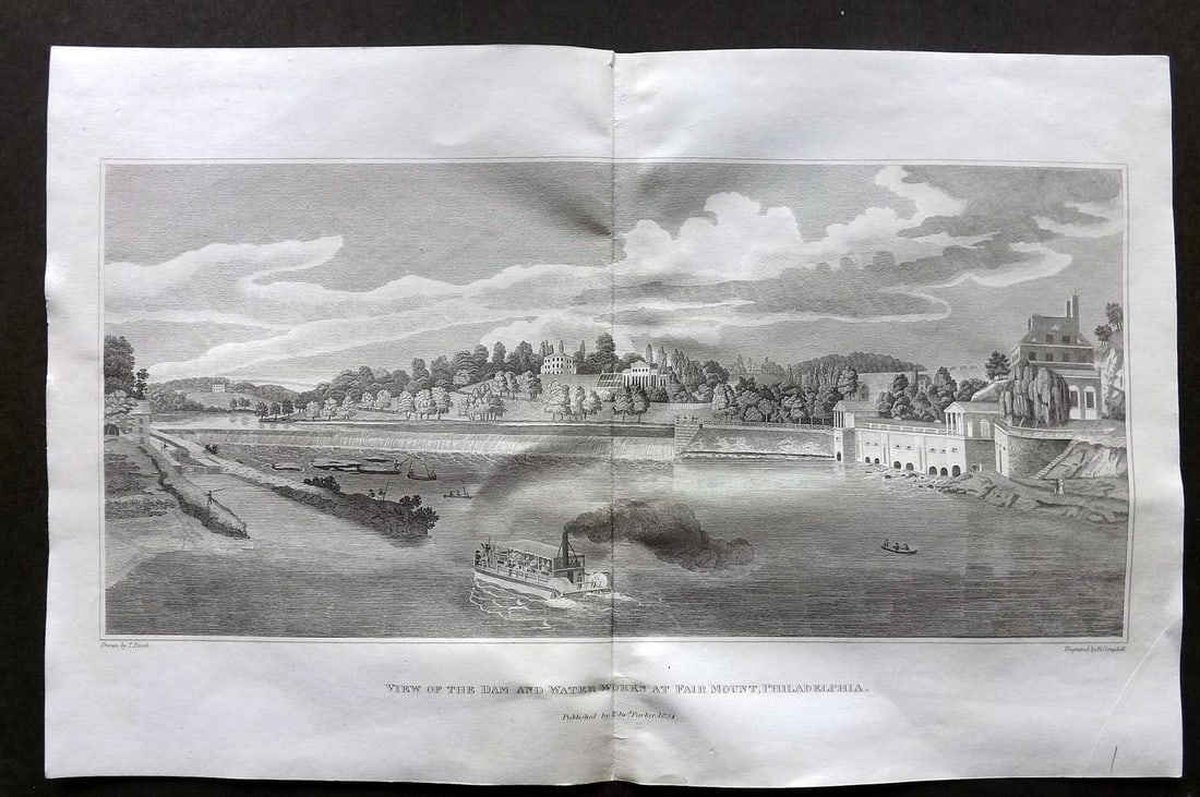 Brewster, David 1824 Folio Print. Fairmount, Philadelphia USA by Thomas Birch (1 of 1)