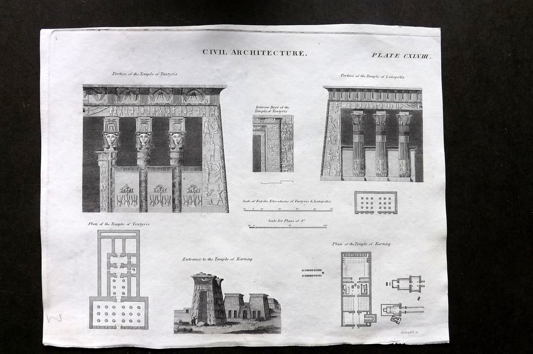 Brewster, David 1824 Architecture Print. Karnac, Tentyris, Latopolis. Egypt (1 of 1)