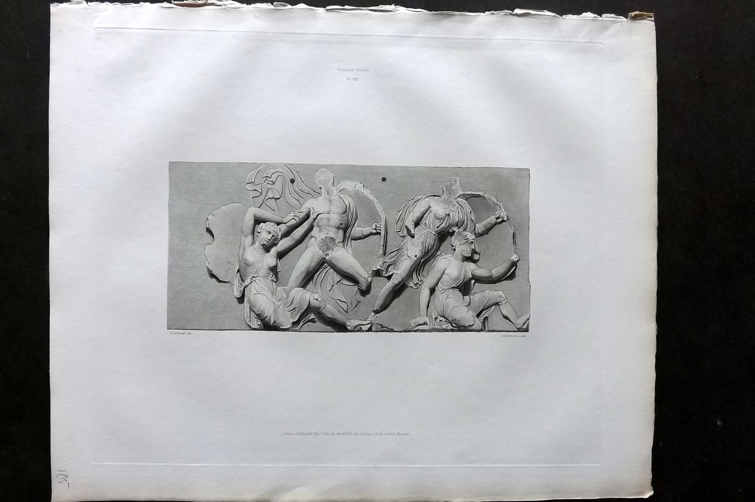 BM Marbles 1819 Folio Greek Bas Relief Print. Combat between the Greeks and Amazons 12 (1 of 1)