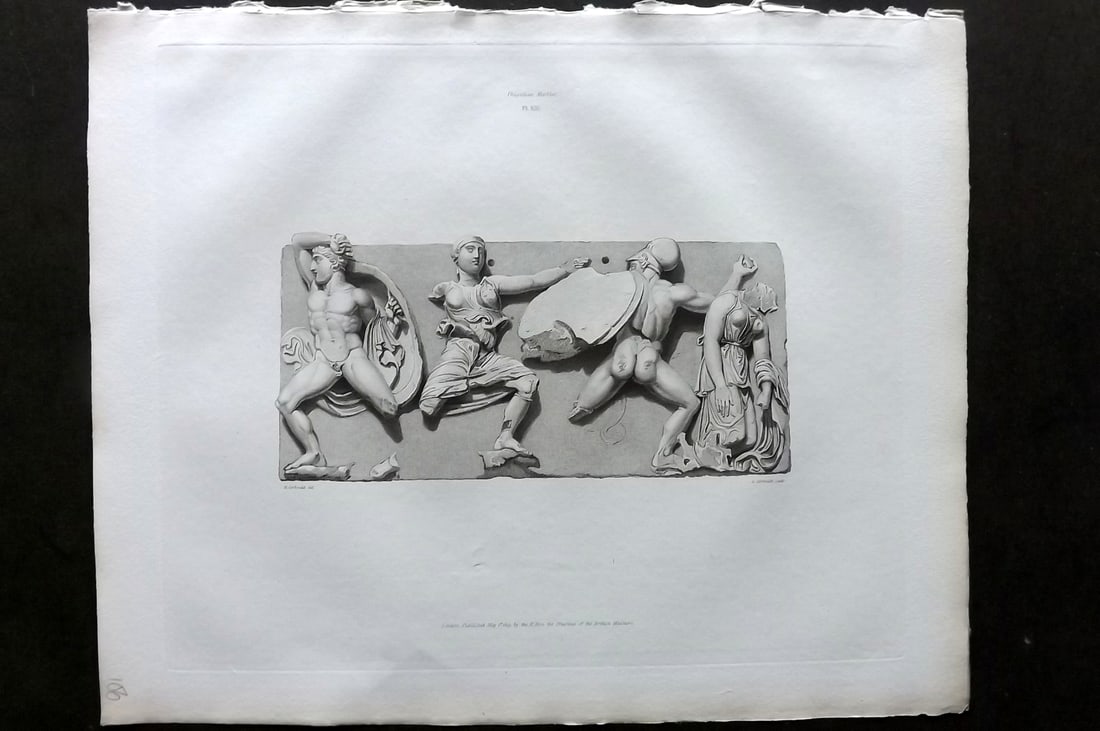 BM Marbles 1819 Folio Greek Bas Relief Print. Combat between the Greeks and Amazons 13 (1 of 1)
