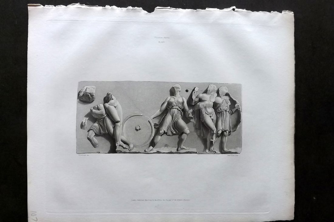BM Marbles 1819 Folio Greek Bas Relief Print. Combat between the Greeks and Amazons 14 (1 of 1)