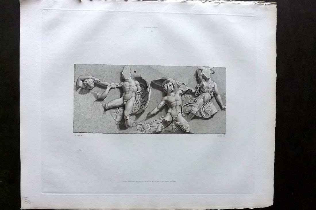 BM Marbles 1819 Folio Greek Bas Relief Print. Combat between the Greeks and Amazons 15 (1 of 1)
