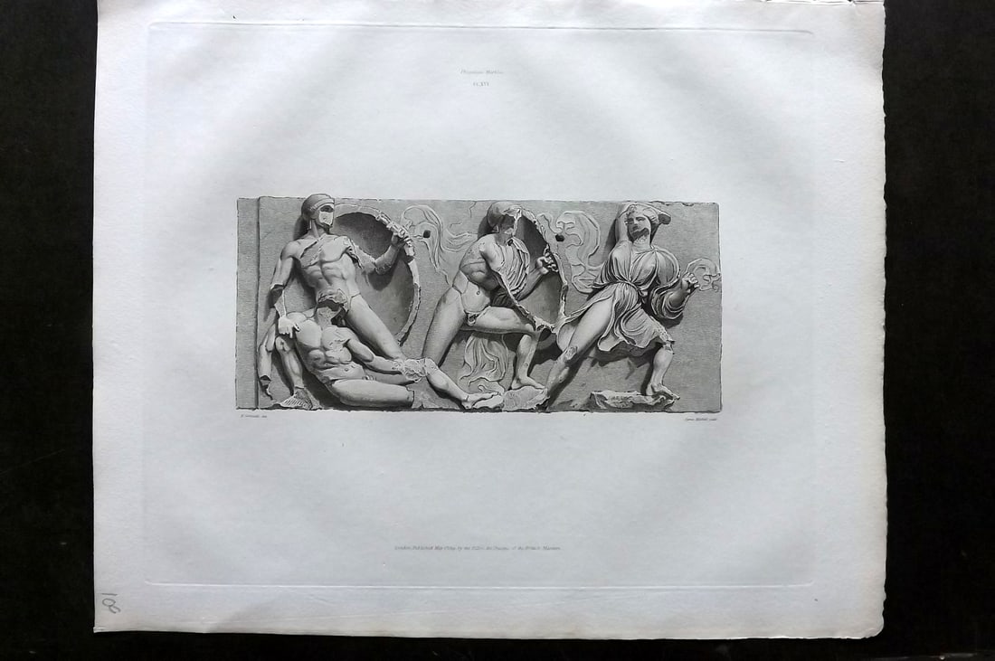 BM Marbles 1819 Folio Greek Bas Relief Print. Combat between the Greeks and Amazons 16 (1 of 1)