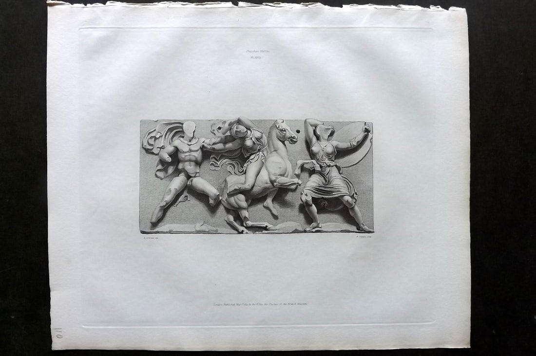 BM Marbles 1819 Folio Greek Bas Relief Print. Combat between the Greeks and Amazons 17 (1 of 1)