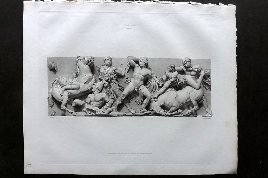 BM Marbles 1819 Folio Greek Bas Relief Print. Combat between the Greeks and Amazons 18 (1 of 1)