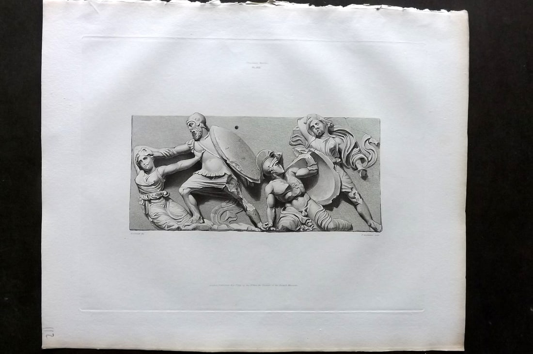 BM Marbles 1819 Folio Greek Bas Relief Print. Combat between the Greeks and Amazons 19 (1 of 1)
