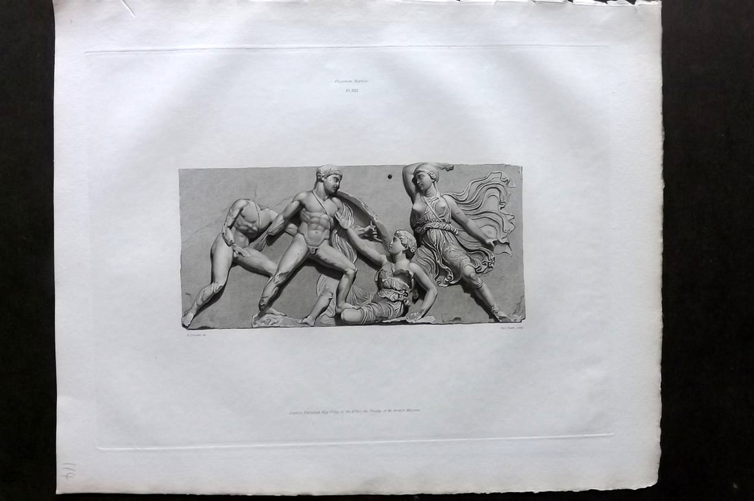 BM Marbles 1819 Folio Greek Bas Relief Print. Combat between the Greeks and Amazons 21 (1 of 1)