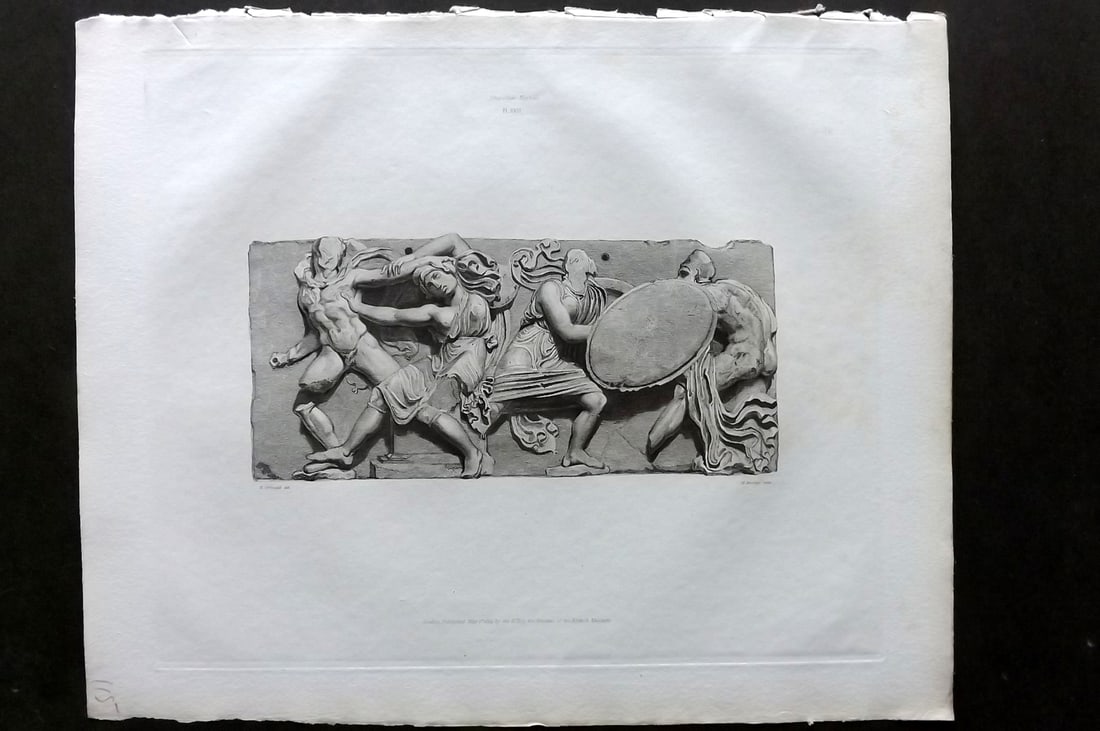 BM Marbles 1819 Folio Greek Bas Relief Print. Combat between the Greeks and Amazons 22 (1 of 1)