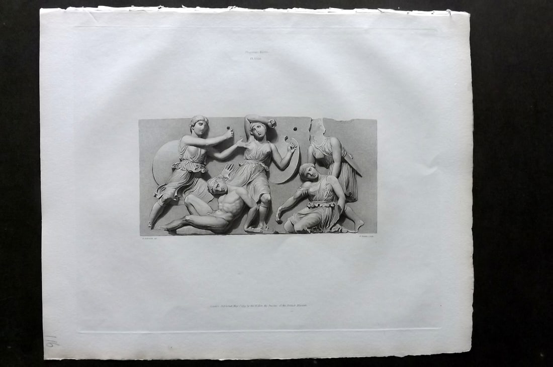 BM Marbles 1819 Folio Greek Bas Relief Print. Combat between the Greeks and Amazons 23 (1 of 1)