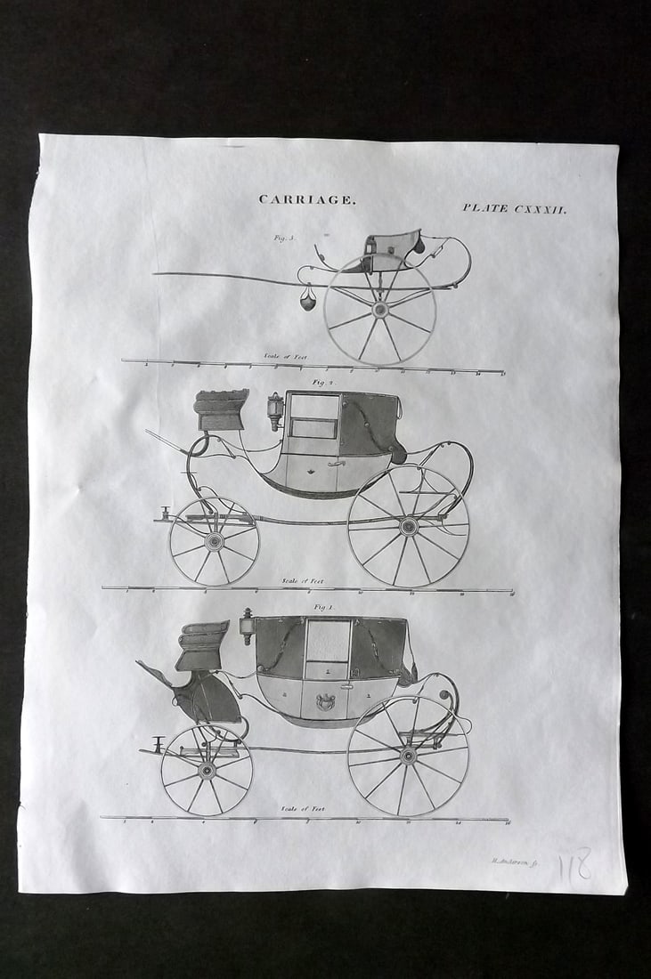 Brewster, David 1824 Antique Print. Carriage 132: Copper Plate Published 1808-1830, Philadelphia & Edinburgh for "The Edinburgh Encyclopaedia" Conducted by David Brewster. Paper Size: 10.5 x 8 inch (27 x 21cm) Good Condition