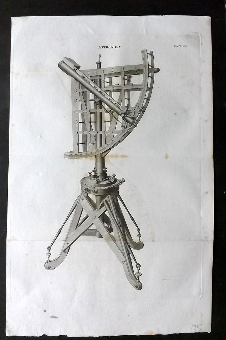 Brewster, David 1824 Folio Antique Print. Astronomy 45 Telescope: Copper Plate Published 1808-1830, Philadelphia & Edinburgh for "The Edinburgh Encyclopaedia" Conducted by David Brewster. Folds as issued. Paper Size: 16.5 x 10.5 inch (42 x 27cm) Minor toning, otherw