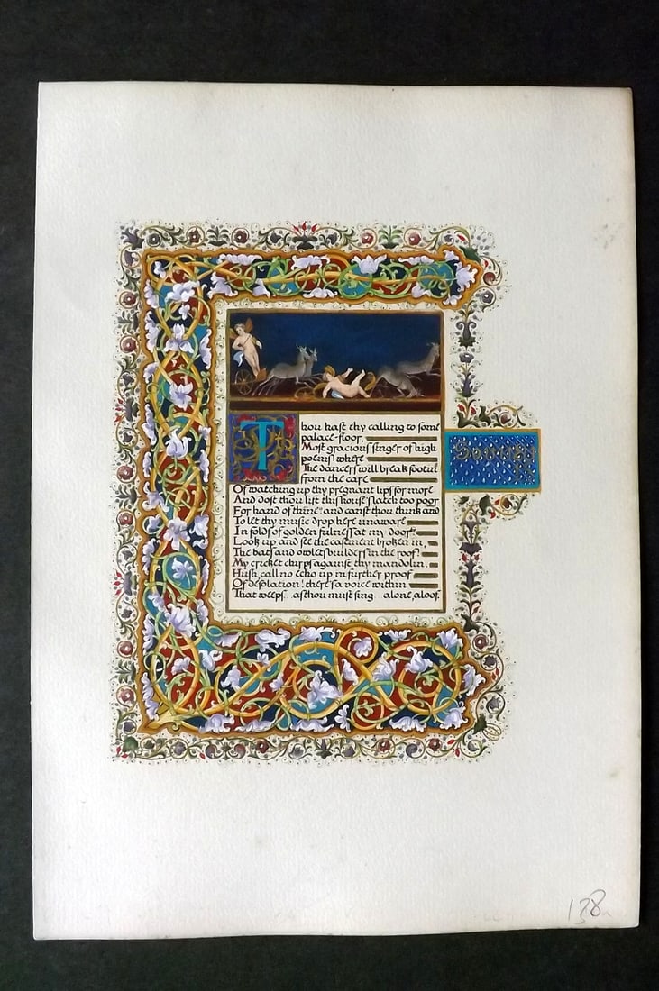 Elizabeth Barrett Browning & Nestore Leoni 1909 Fine Hand Col Print. Sonnets from the Portuguese: Hand Colored Watercolour & Gouache Lithograph Published 1909, London for "Sonnets from the Portuguese" by Elizabeth Barrett Browning. Illustrated by Nestore Leoni. Rare. Limited Edition of 500. Revers