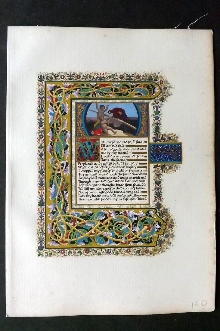 Elizabeth Barrett Browning & Nestore Leoni 1909 Fine Hand Col Print. Sonnets from the Portuguese: Hand Colored Watercolour & Gouache Lithograph Published 1909, London for "Sonnets from the Portuguese" by Elizabeth Barrett Browning. Illustrated by Nestore Leoni. Rare. Limited Edition of 500. Revers