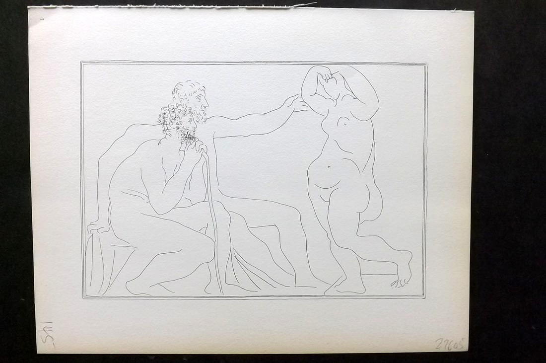 Picasso Vollard Suite 1956 Print. Two Sculptors before a Statue 07: Vintage Photogravure Published 1956, London for "Picasso's Vollard Suite" First English Edition of 100 Etchings created by Picasso between 1930-37. Printed on Good Quality Paper in Germany. Paper Size