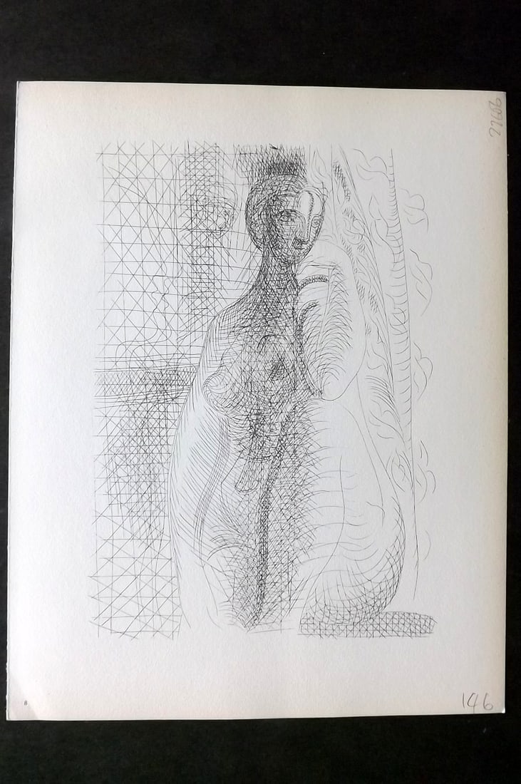 Picasso Vollard Suite 1956 Print. Seated Nude 08: Vintage Photogravure Published 1956, London for "Picasso's Vollard Suite" First English Edition of 100 Etchings created by Picasso between 1930-37. Printed on Good Quality Paper in Germany. Paper Size
