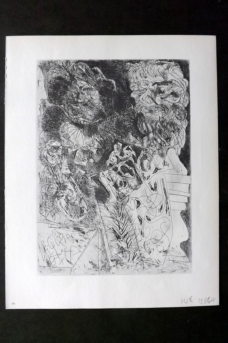 Picasso Vollard Suite 1956 Print. Head of Humbrandt and Various Studies 34: Vintage Photogravure Published 1956, London for "Picasso's Vollard Suite" First English Edition of 100 Etchings created by Picasso between 1930-37. Printed on Good Quality Paper in Germany. Paper Size