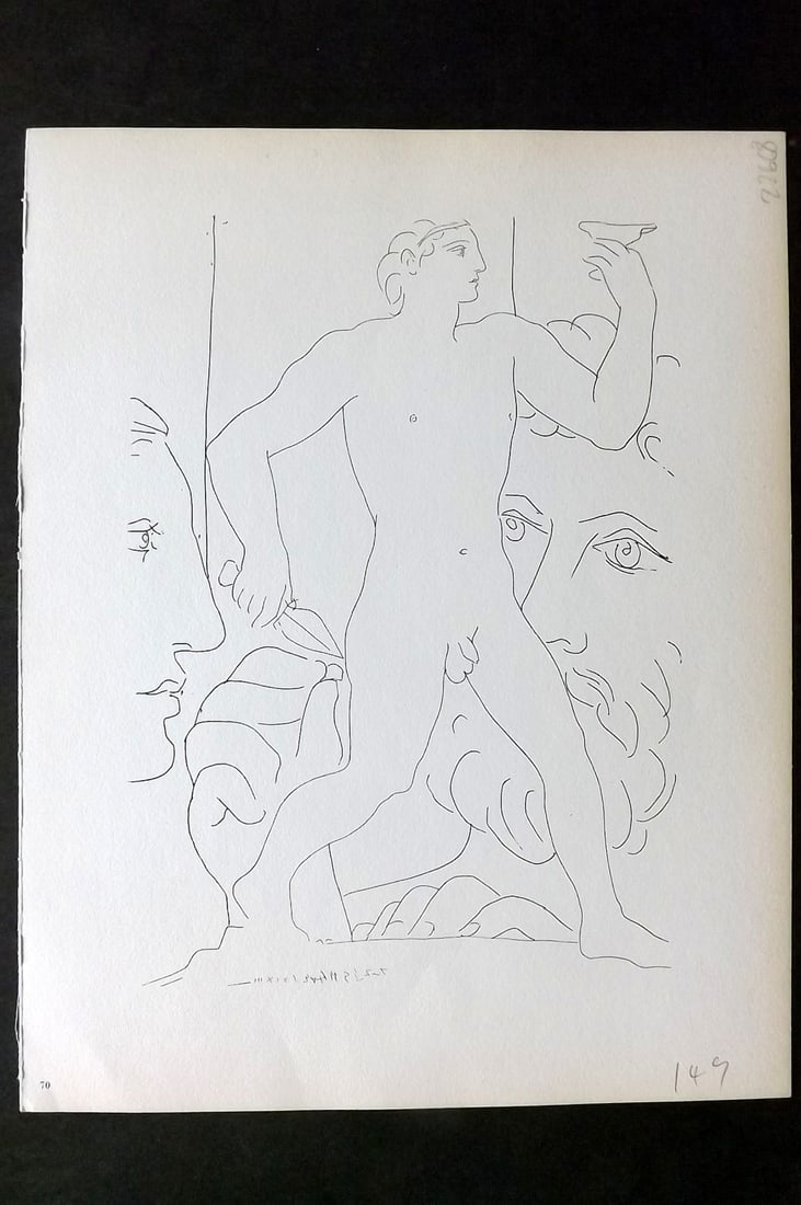 Picasso Vollard Suite 1956 Print. Heads of Sculptor and Model 70: Vintage Photogravure Published 1956, London for "Picasso's Vollard Suite" First English Edition of 100 Etchings created by Picasso between 1930-37. Printed on Good Quality Paper in Germany. Paper Size