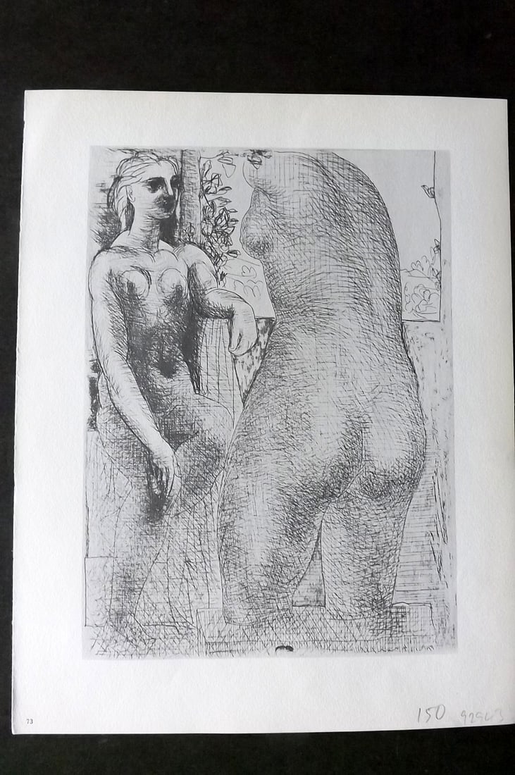 Picasso Vollard Suite 1956 Print. Model and Sculptured Female Torso 73: Vintage Photogravure Published 1956, London for "Picasso's Vollard Suite" First English Edition of 100 Etchings created by Picasso between 1930-37. Printed on Good Quality Paper in Germany. Paper Size
