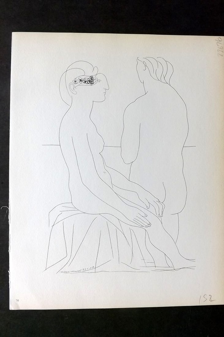 Picasso Vollard Suite 1956 Print. Two Nudes 78: Vintage Photogravure Published 1956, London for "Picasso's Vollard Suite" First English Edition of 100 Etchings created by Picasso between 1930-37. Printed on Good Quality Paper in Germany. Paper Size