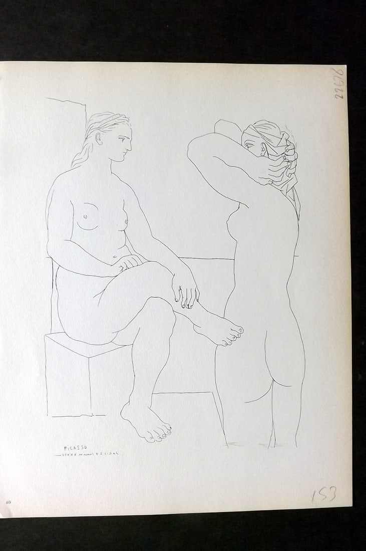 Picasso Vollard Suite 1956 Print. Two Nudes 80: Vintage Photogravure Published 1956, London for "Picasso's Vollard Suite" First English Edition of 100 Etchings created by Picasso between 1930-37. Printed on Good Quality Paper in Germany. Paper Size