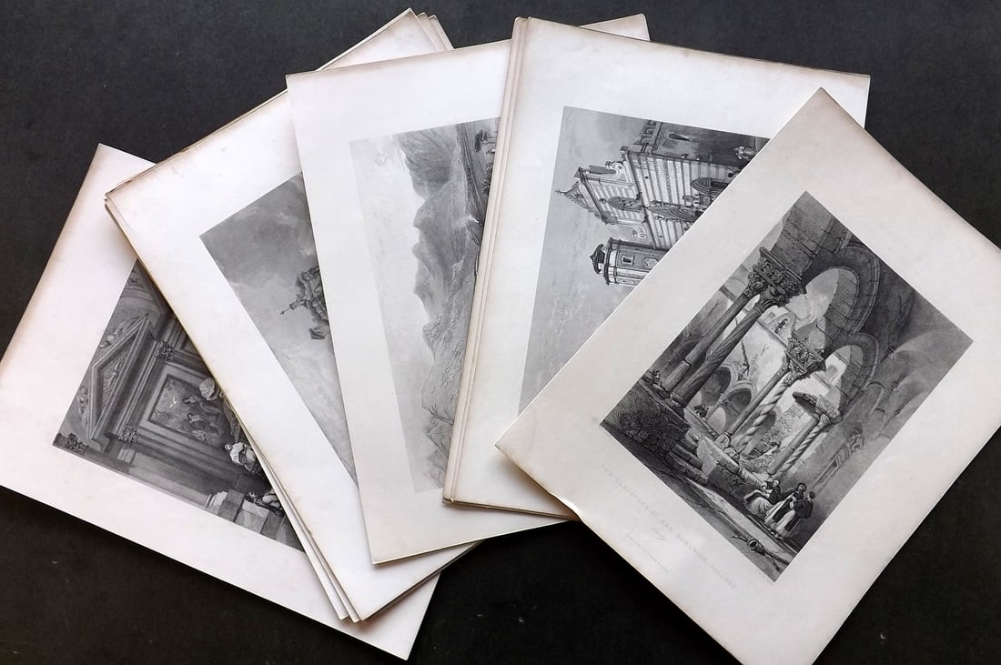 Wright, George 1840 Lot of 15 Views. Italy & Sicily: Steel Engraving Published 1840 by Fisher & Son, London for "The Shores and Islands of the Mediterranean" By the Rev. George Newham Wright. Paper Size: 10.5 x 7.5 inch (27 x 19cm) Very minor margin ton
