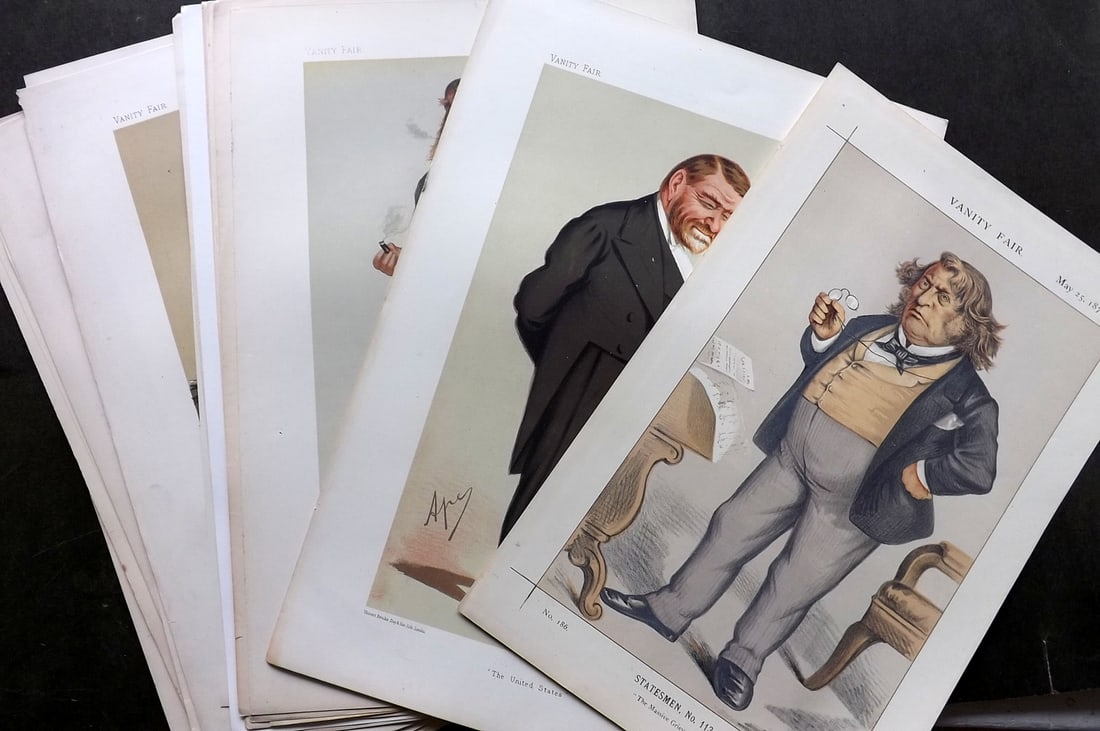 Vanity Fair Prints 19th Cent Mixed Lot of 25 Spy Cartoons. Americans USA (1 of 8)