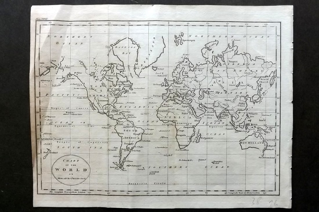 Guthrie, William 1805 Antique Map. World on Mercators Projection (1 of 1)