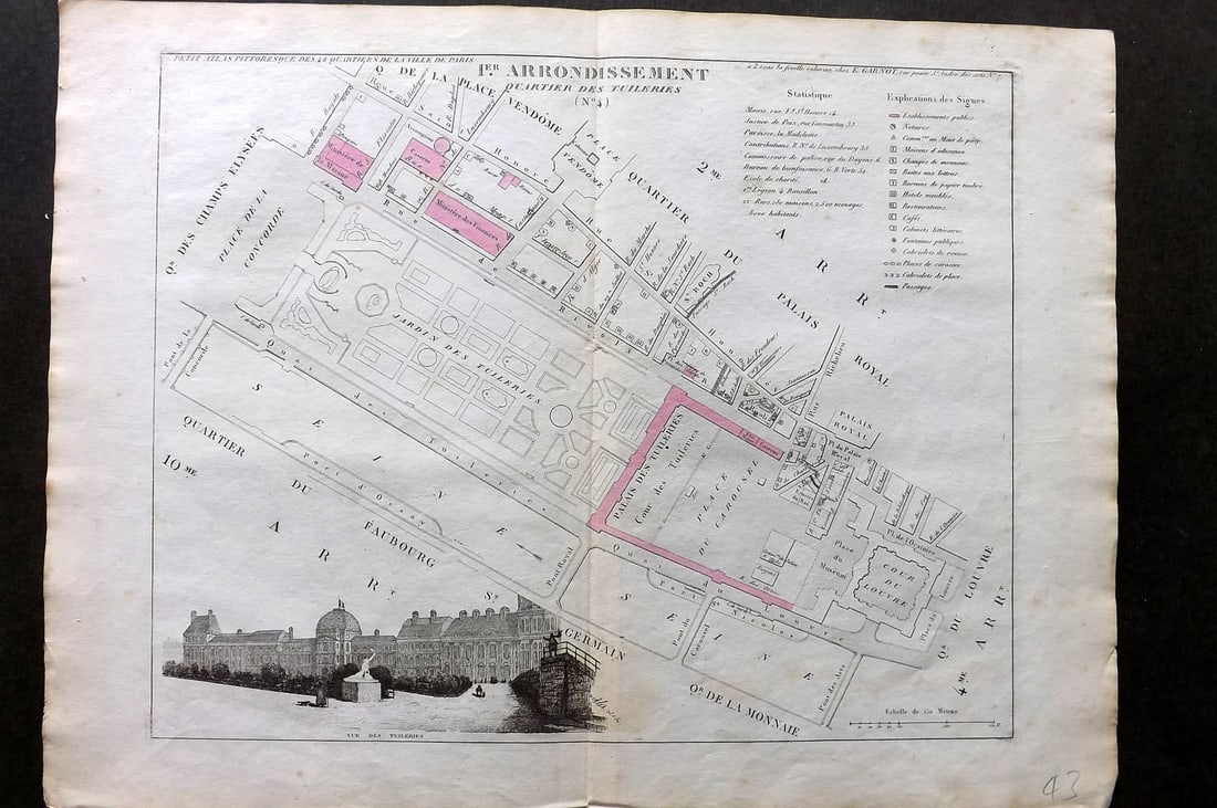 Perrot, A. M. 1836 Map. Paris - Quartier des Tuileries, France (1 of 1)