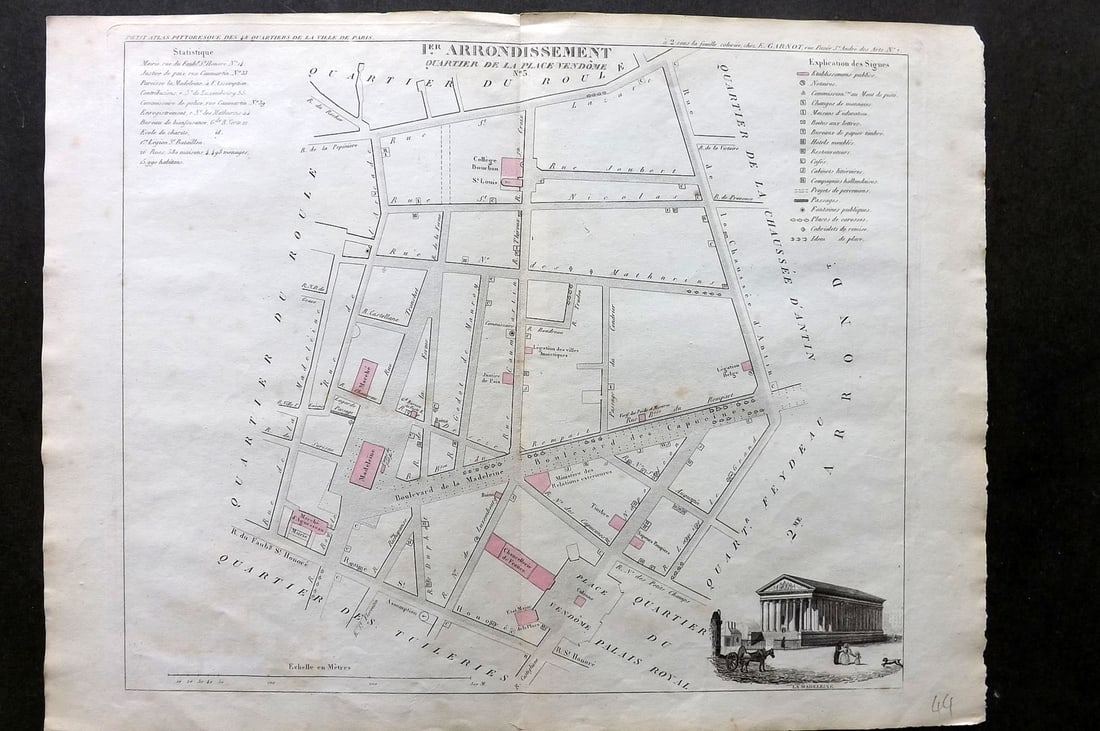 Perrot, A. M. 1836 Map. Paris - Quartier de la Place Vendome, France (1 of 1)